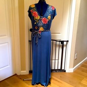 Johnny Was full length embroidered dress with belt
